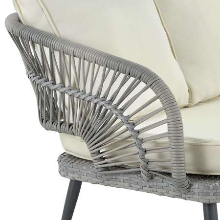 Manhattan Comfort Riviera Rope Wicker 4-Piece 5 Seater Patio Conversation Set with Cushions in Cream OD-CV015-CR